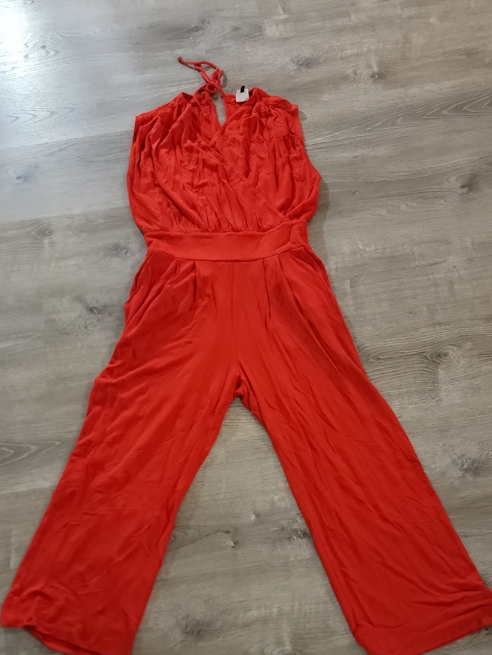 CAbi Bright Red Halter Wide-Leg Jumpsuit